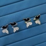 Zircon Butterfly Style Earrings for Women, Black Enamel & Sparkling Stones - Image 4