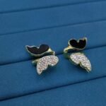 Zircon Butterfly Style Earrings for Women, Black Enamel & Sparkling Stones - Image 5