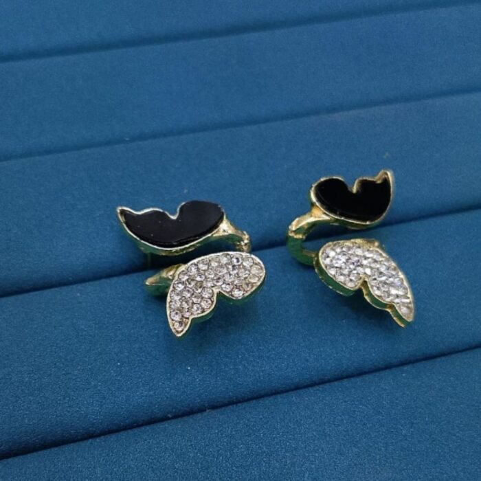 Zircon Butterfly Style Earrings for Women, Black Enamel & Sparkling Stones - Image 5