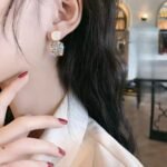 Fashion Rhinestone Square Earrings for Women, Black & White