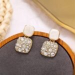 Fashion Rhinestone Square Earrings for Women, Black & White - Image 3