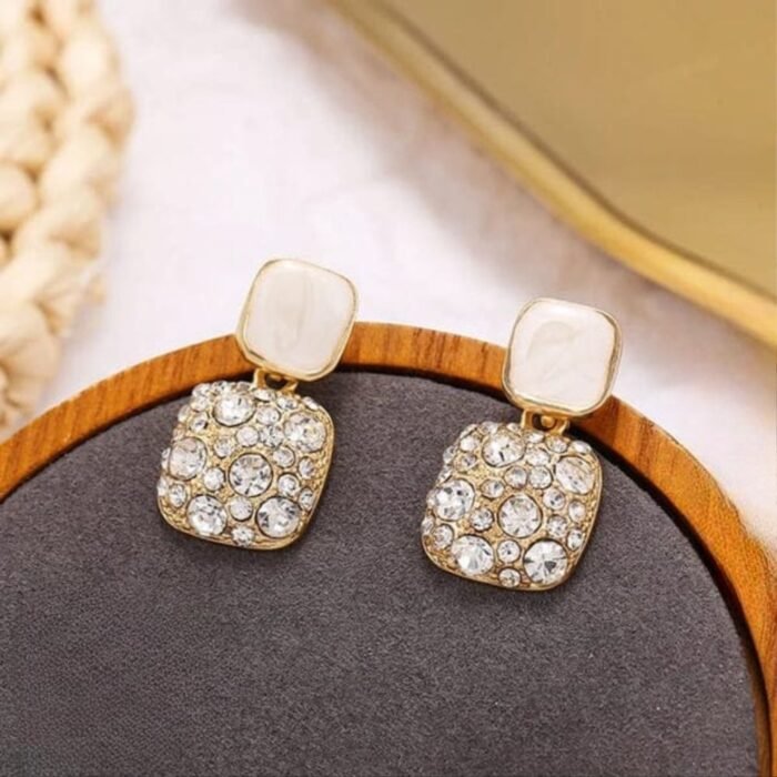 Fashion Rhinestone Square Earrings for Women, Black & White - Image 3