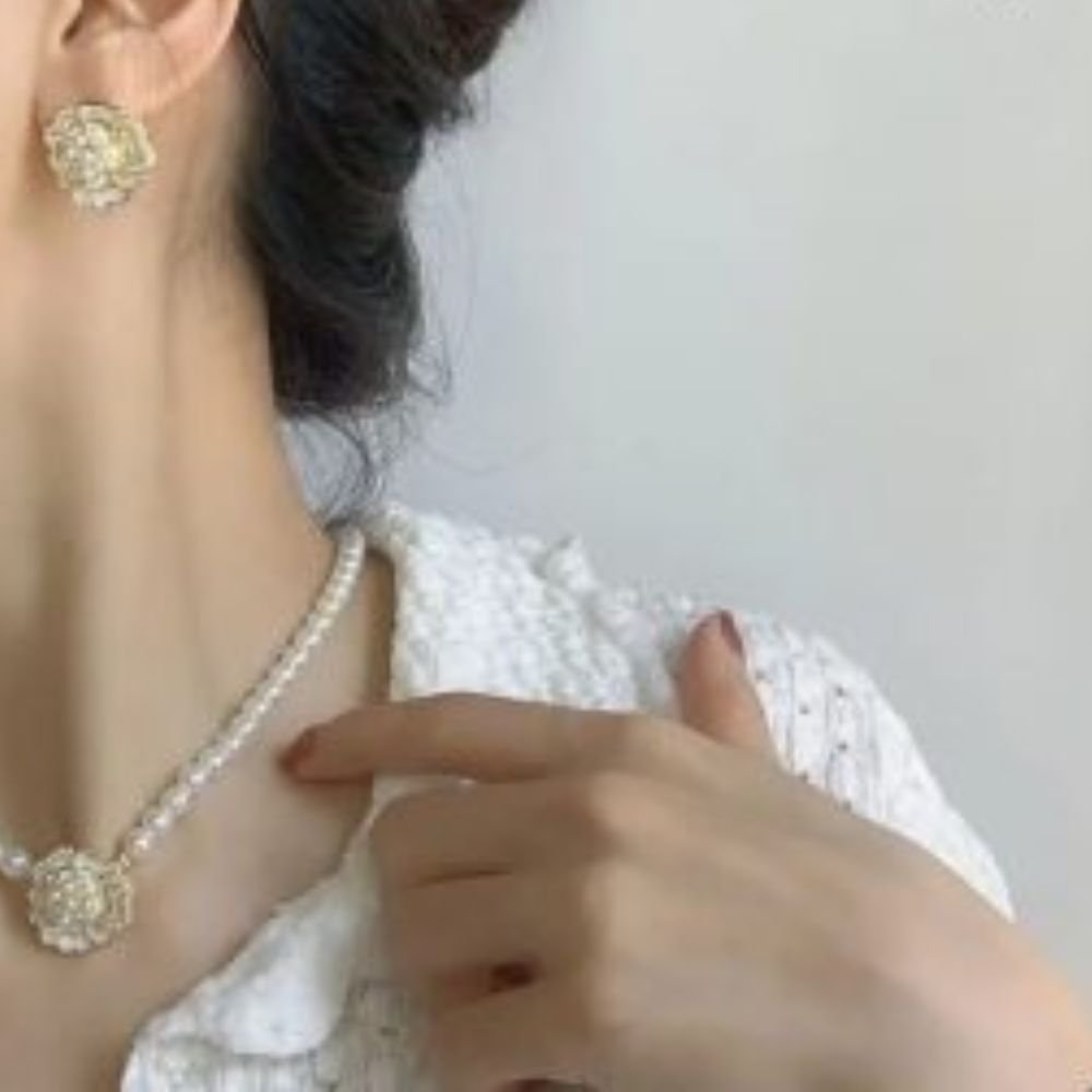 flower-design-pearl-jewelry-set (4) Elegant Flower Design Pearl Stone Set, Necklace, Earrings & Bracelet - Image 1