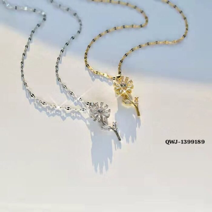 Flower Rotation Pendant Necklace, Golden - Image 3