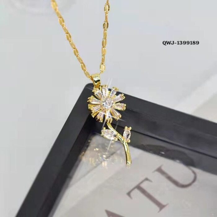 Flower Rotation Pendant Necklace, Golden - Image 2