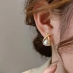 Trendy Korean Cross Pearl Earrings, Sculpted Design