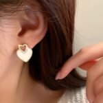 Korean Heart Shape Zircon Earrings, Black & White