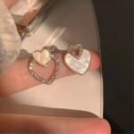 Korean Heart Shape Zircon Earrings, Black & White - Image 3