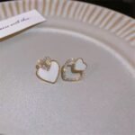 Korean Heart Shape Zircon Earrings, Black & White - Image 2