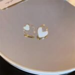 Korean Heart Shape Zircon Earrings, Black & White - Image 4