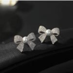 Korean Elegant Zircon Bow Pearl Earrings for Girls, Golden & Silver - Image 3