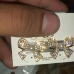 Korean Elegant Zircon Bow Pearl Earrings for Girls, Golden & Silver - Image 4
