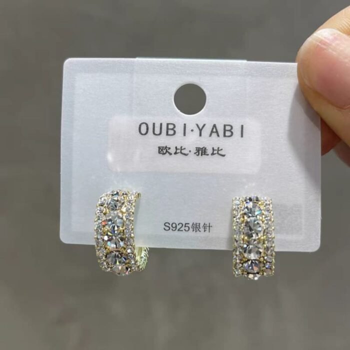Korean Luxury Zirconium Hoop Earrings for Girls, Golden & Silver - Image 2
