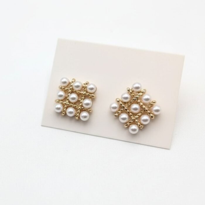 Pearl Square Korean Earrings,Elegant Women’s Fashion Jewelry - Image 3