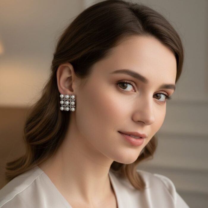 Pearl Square Korean Earrings,Elegant Women’s Fashion Jewelry - Image 4