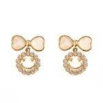 Smiley Face Zircon Korean Earrings, Bow & Crystal Circle Design - Image 4