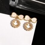 Smiley Face Zircon Korean Earrings, Bow & Crystal Circle Design - Image 5
