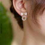 Smiley Face Zircon Korean Earrings, Bow & Crystal Circle Design