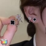 Sparkling Clover Star Earrings, Gold Plated Fashion Jewelry - Image 5