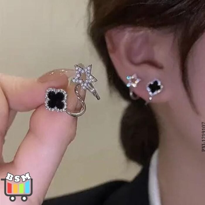 Sparkling Clover Star Earrings, Gold Plated Fashion Jewelry - Image 5