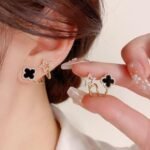 Sparkling Clover Star Earrings, Gold Plated Fashion Jewelry