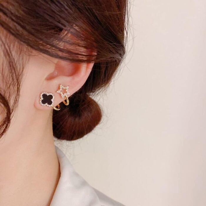 Sparkling Clover Star Earrings, Gold Plated Fashion Jewelry - Image 3