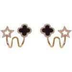Sparkling Clover Star Earrings, Gold Plated Fashion Jewelry - Image 6