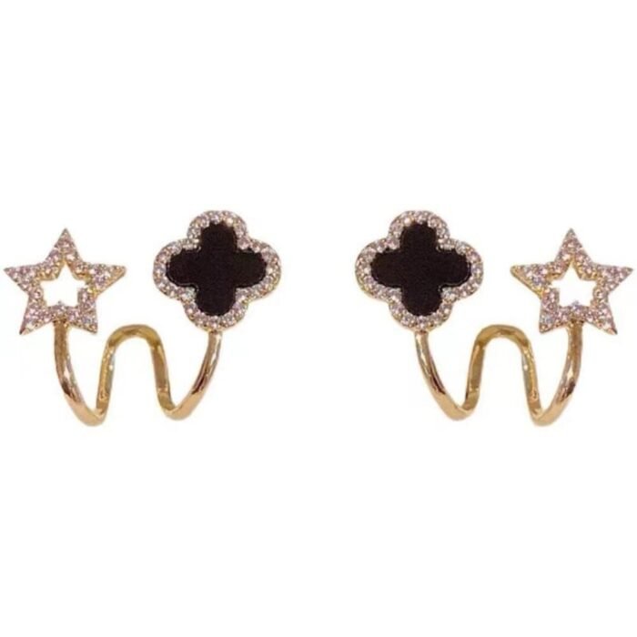 Sparkling Clover Star Earrings, Gold Plated Fashion Jewelry - Image 6
