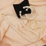 Women Pearl Elegant Jewelry Set, Gajra Bali, Bangles & Pearl Long Mala
