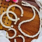 Women Pearl Elegant Jewelry Set, Gajra Bali, Bangles & Pearl Long Mala - Image 4