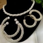 Women Pearl Elegant Jewelry Set, Gajra Bali, Bangles & Pearl Long Mala - Image 2