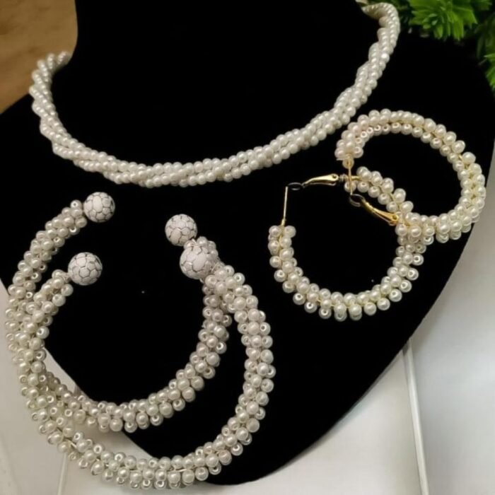 Women Pearl Elegant Jewelry Set, Gajra Bali, Bangles & Pearl Long Mala - Image 2