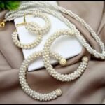 Women Pearl Elegant Jewelry Set, Gajra Bali, Bangles & Pearl Long Mala - Image 3