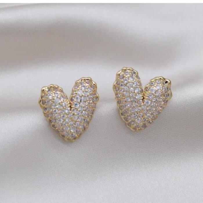 Zircon Heart Stud Earrings, Korean Fashion Jewelry for Girls & Women - Image 2