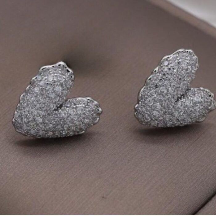 Zircon Heart Stud Earrings, Korean Fashion Jewelry for Girls & Women - Image 3