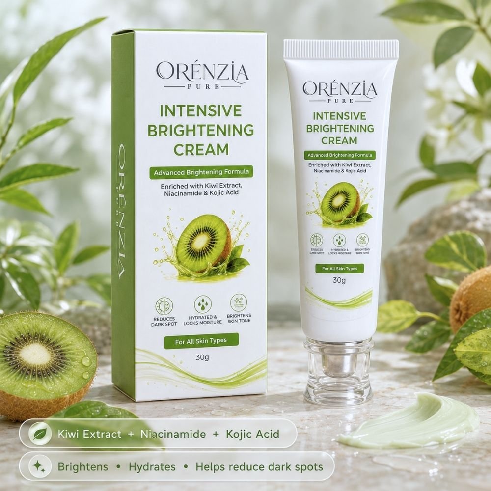 Orenzia pure intensive brightning cream (1) Orenzia Pure Intensive Brightening Cream with Kojic Acid, Niacinamide & Kiwi Extract – 30g - Image 1